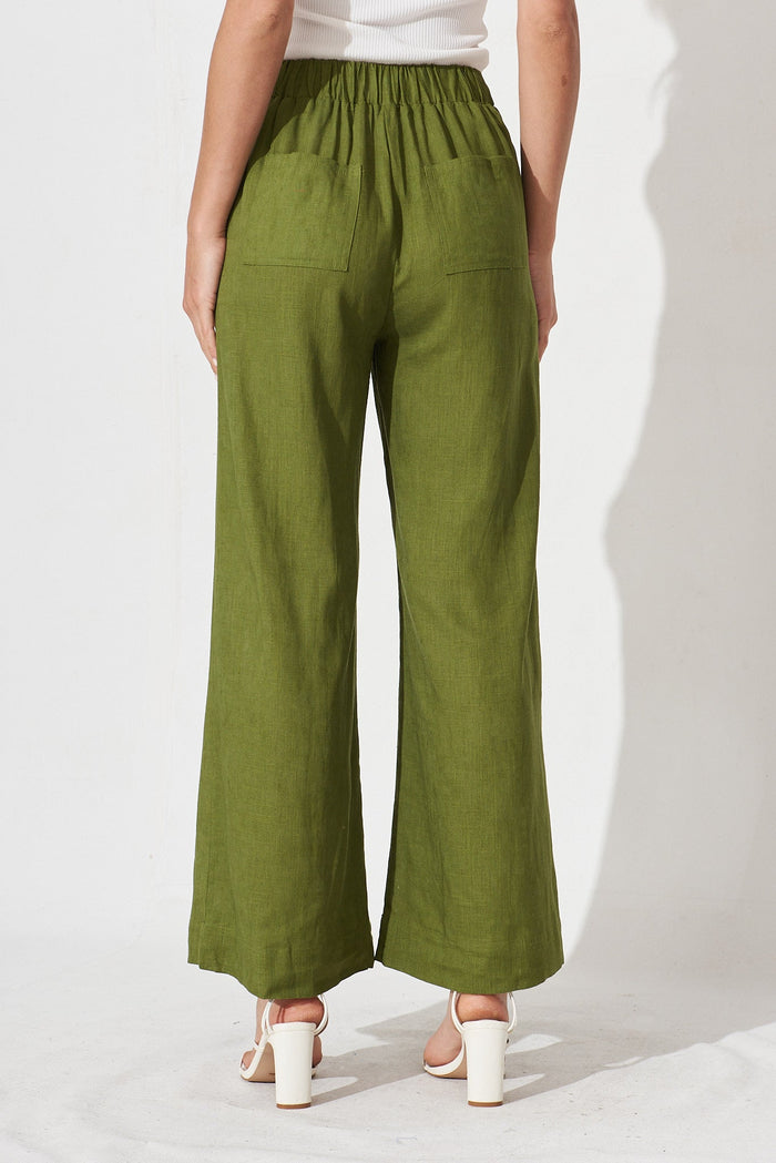 Amalia Pants In Olive Green Linen Blend - back