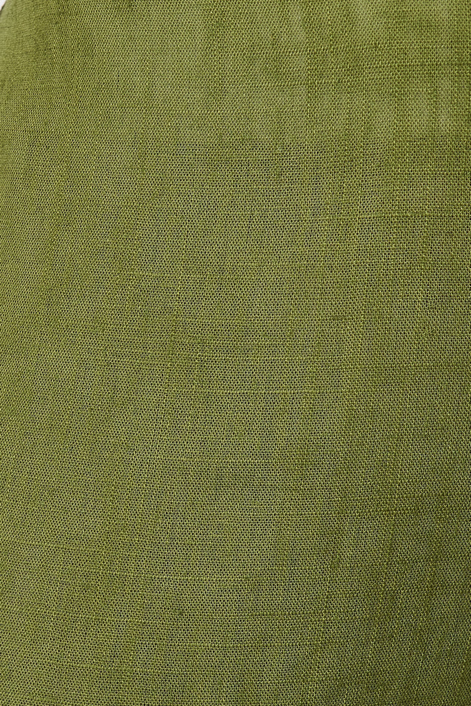 Amalia Pants In Olive Green Linen Blend - fabric