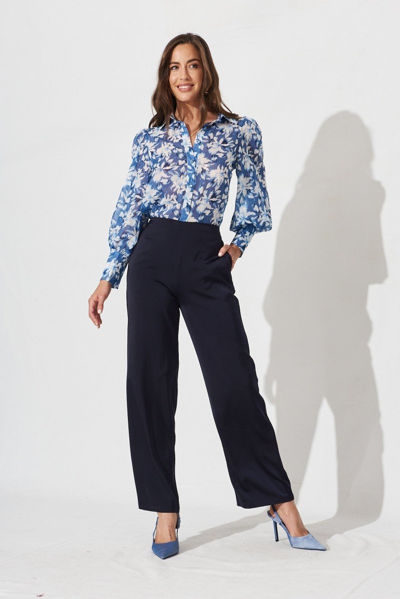 Charlene Wide Leg Pants In Navy Satin - St Frock (Dev)