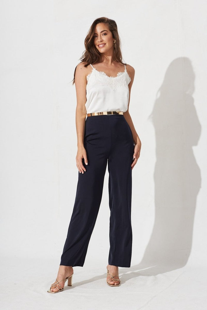 Charlene Wide Leg Pants In Navy Satin - St Frock (Dev)