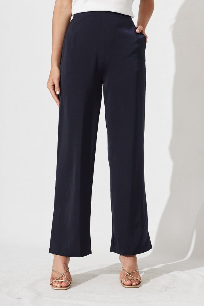 Charlene Wide Leg Pants In Navy Satin - St Frock (Dev)