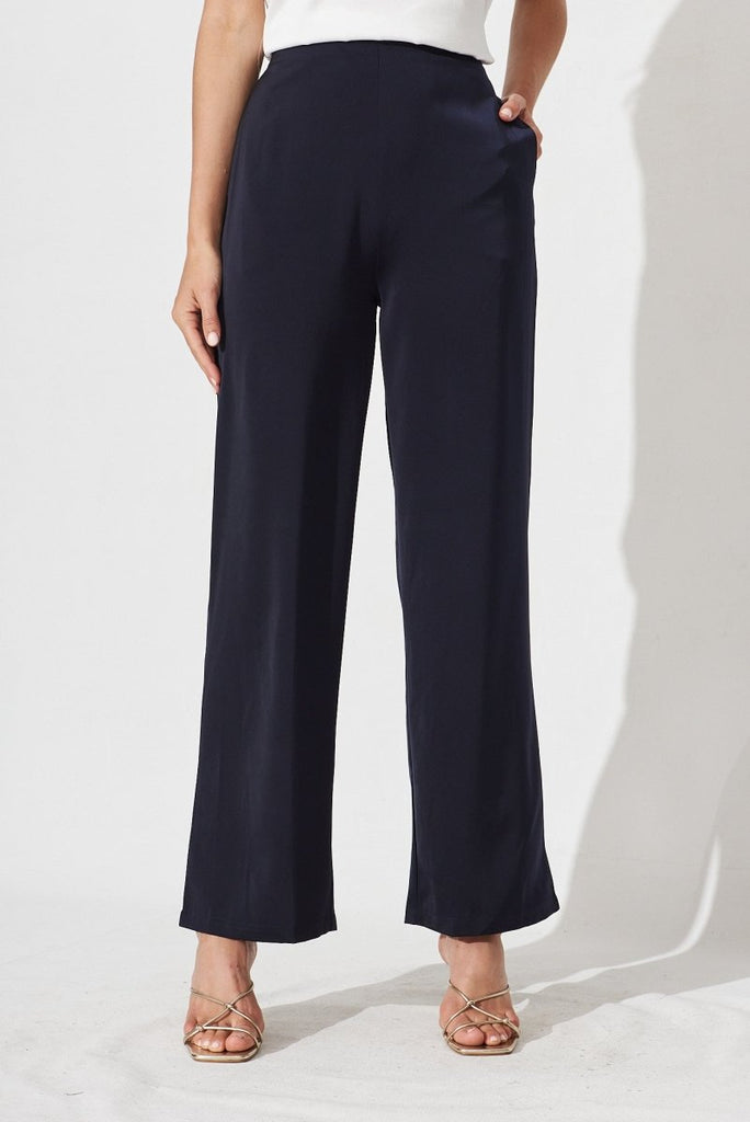 Charlene Wide Leg Pants In Navy Satin - St Frock (Dev)