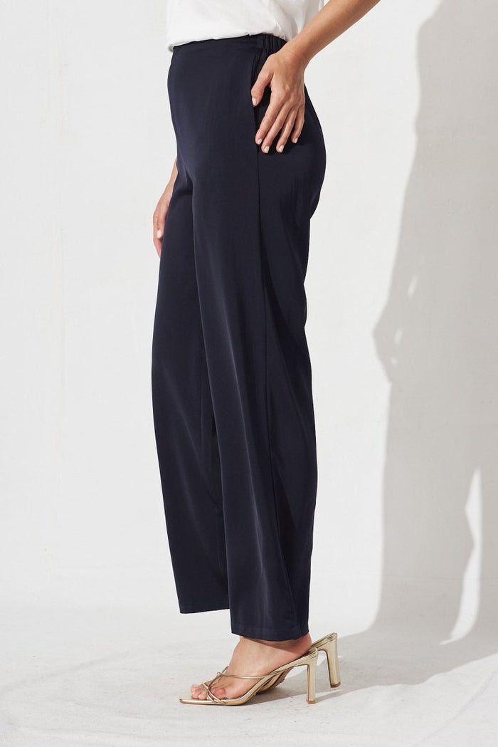 Charlene Wide Leg Pants In Navy Satin - St Frock (Dev)