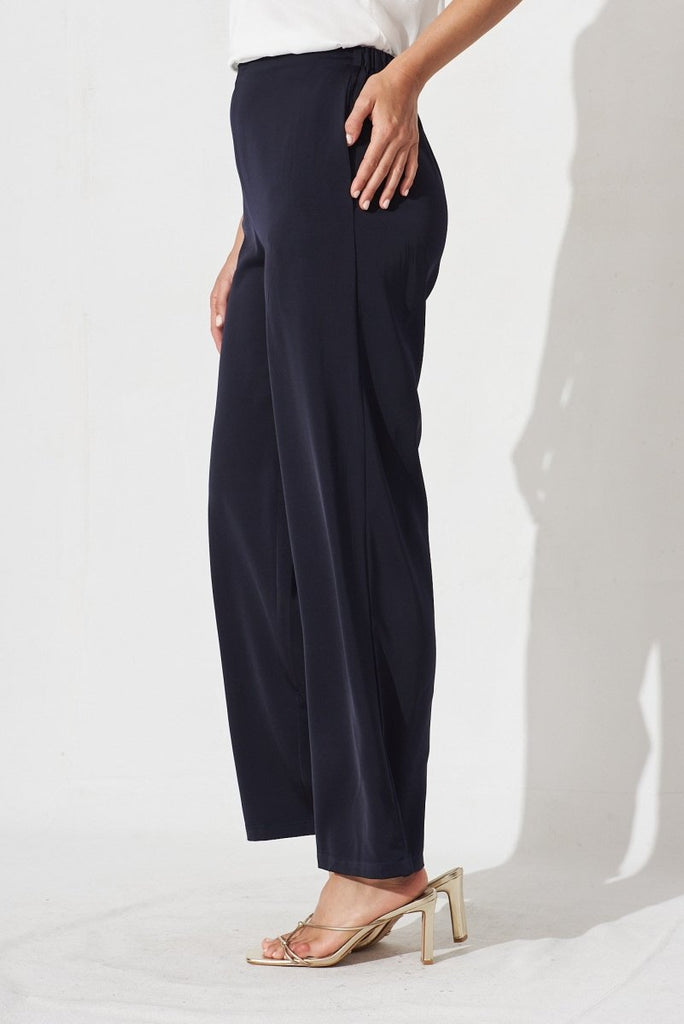 Charlene Wide Leg Pants In Navy Satin - St Frock (Dev)