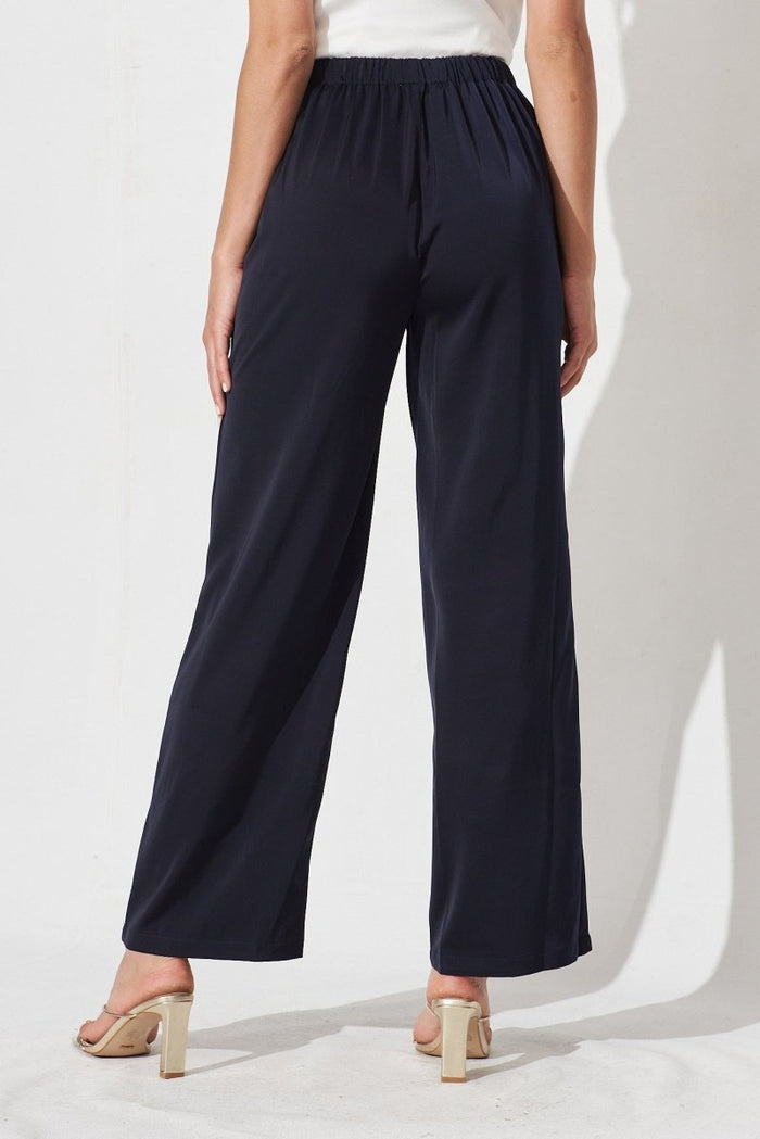 Charlene Wide Leg Pants In Navy Satin - St Frock (Dev)