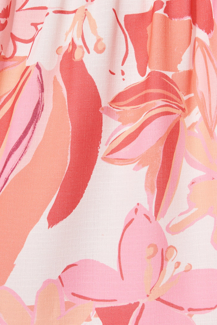 Katana Midi Dress In Pink With Red Floral - fabric