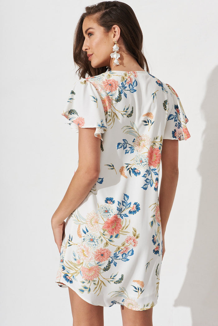 Torie Dress In White With Blush Floral - back