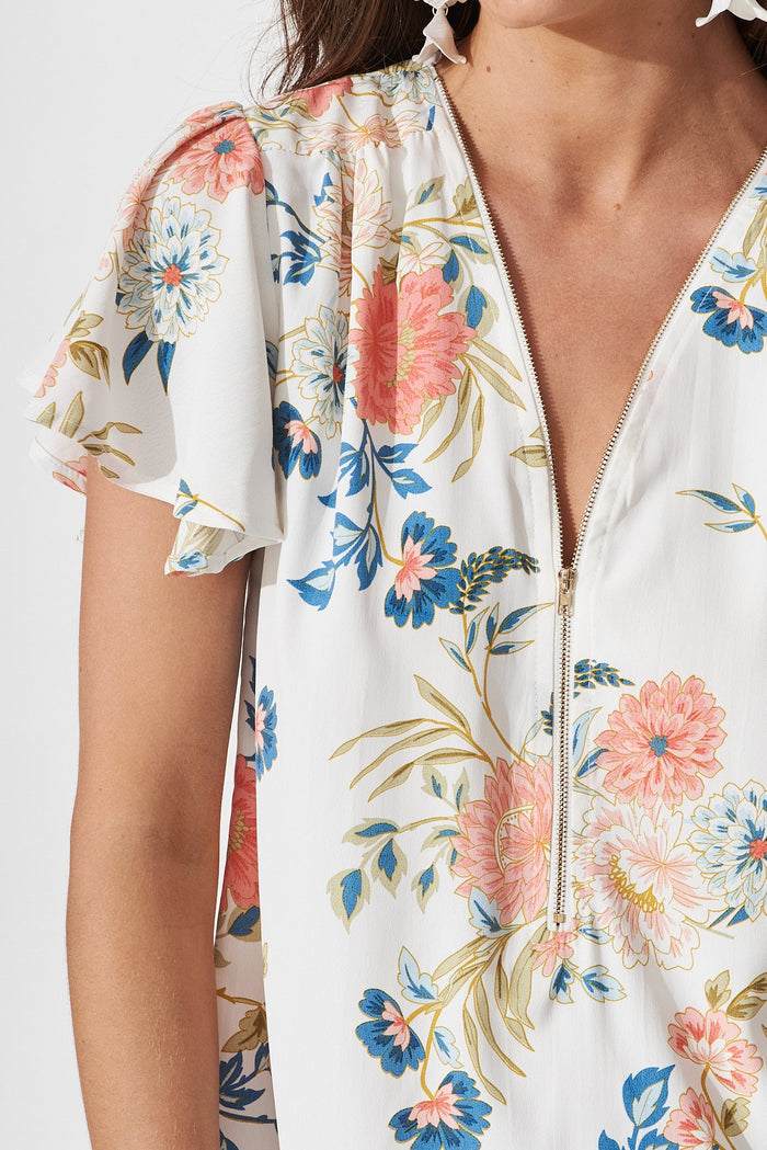 Torie Dress In White With Blush Floral - detail