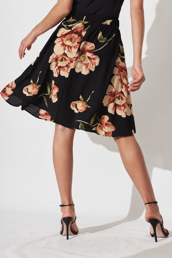 Babe Skirt In Black With Blush Floral Bubble Crepe - back