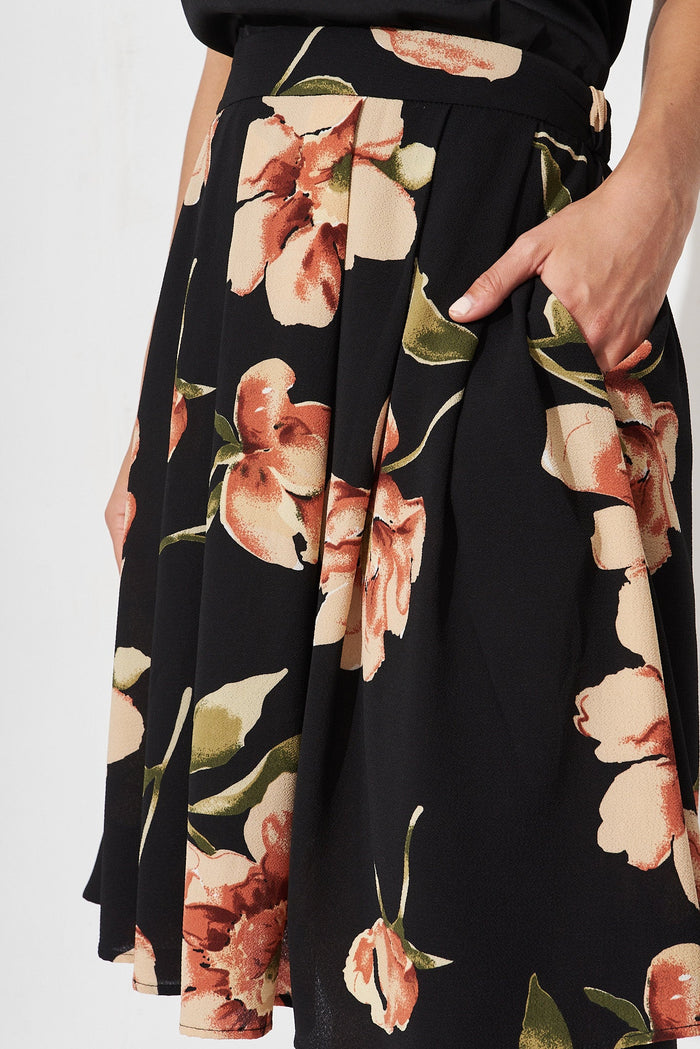 Babe Skirt In Black With Blush Floral Bubble Crepe - detail