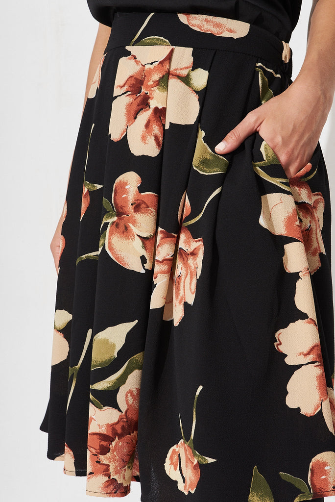 Babe Skirt In Black With Blush Floral Bubble Crepe - detail