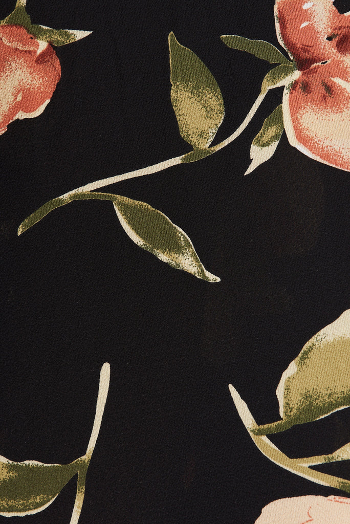 Babe Skirt In Black With Blush Floral Bubble Crepe - fabric