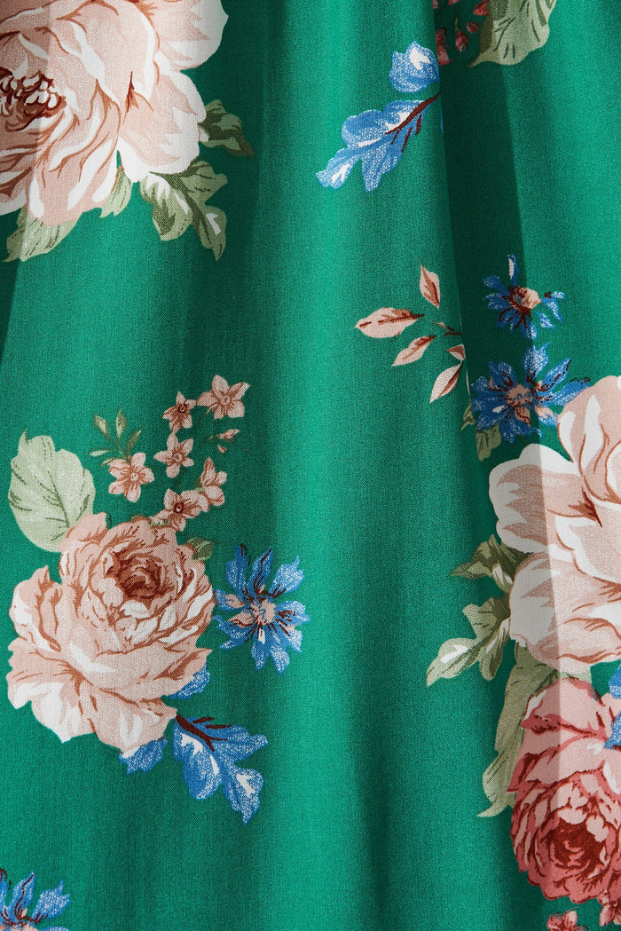 Soleen Top In Green With Beige Floral - fabric