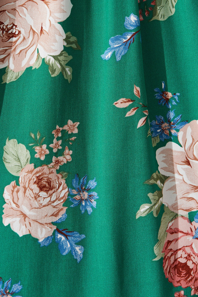 Soleen Top In Green With Beige Floral - fabric