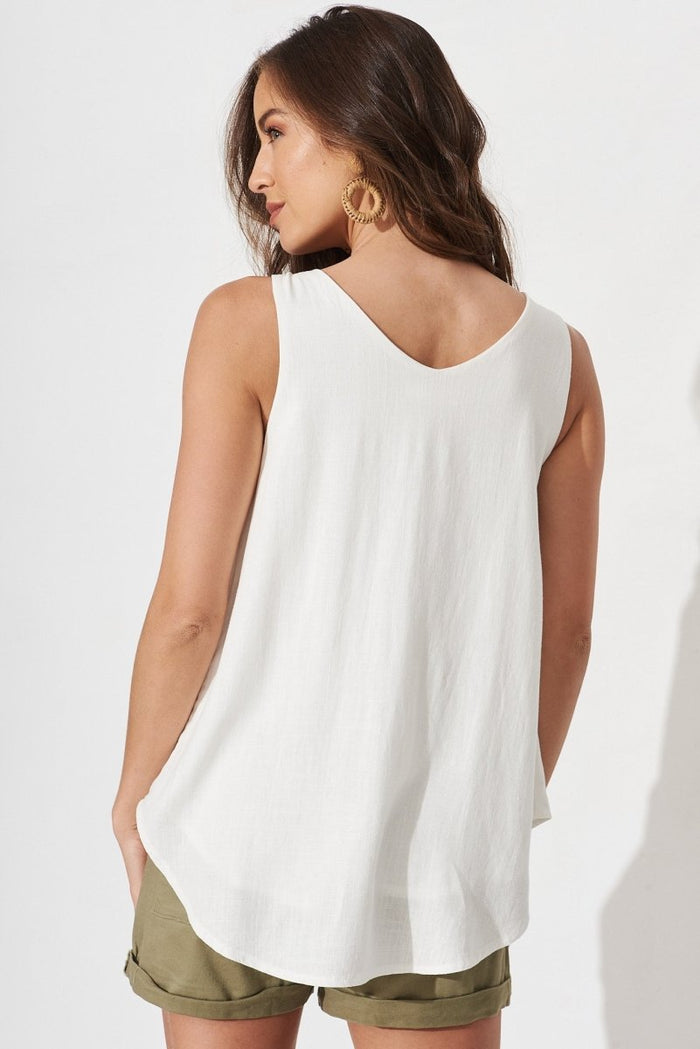 Cece Top In White Linen Blend - St Frock (Dev)