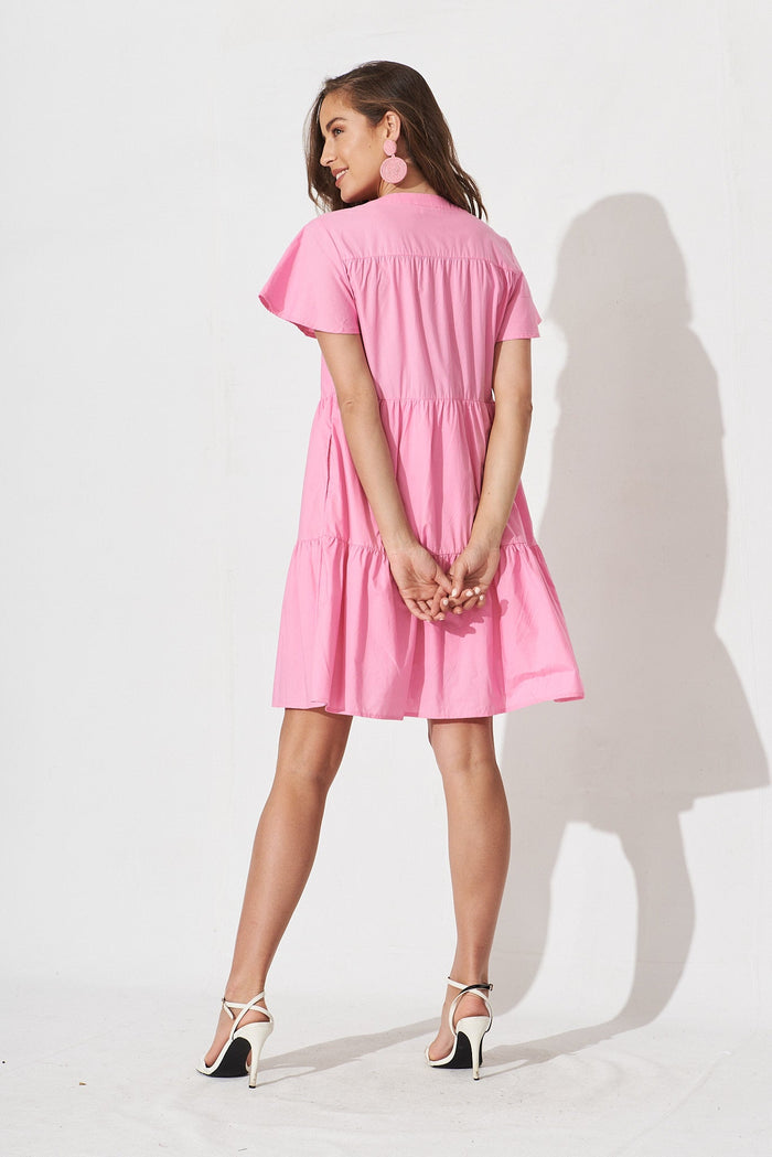 Shazia Shirt Dress In Candy Pink Cotton - back