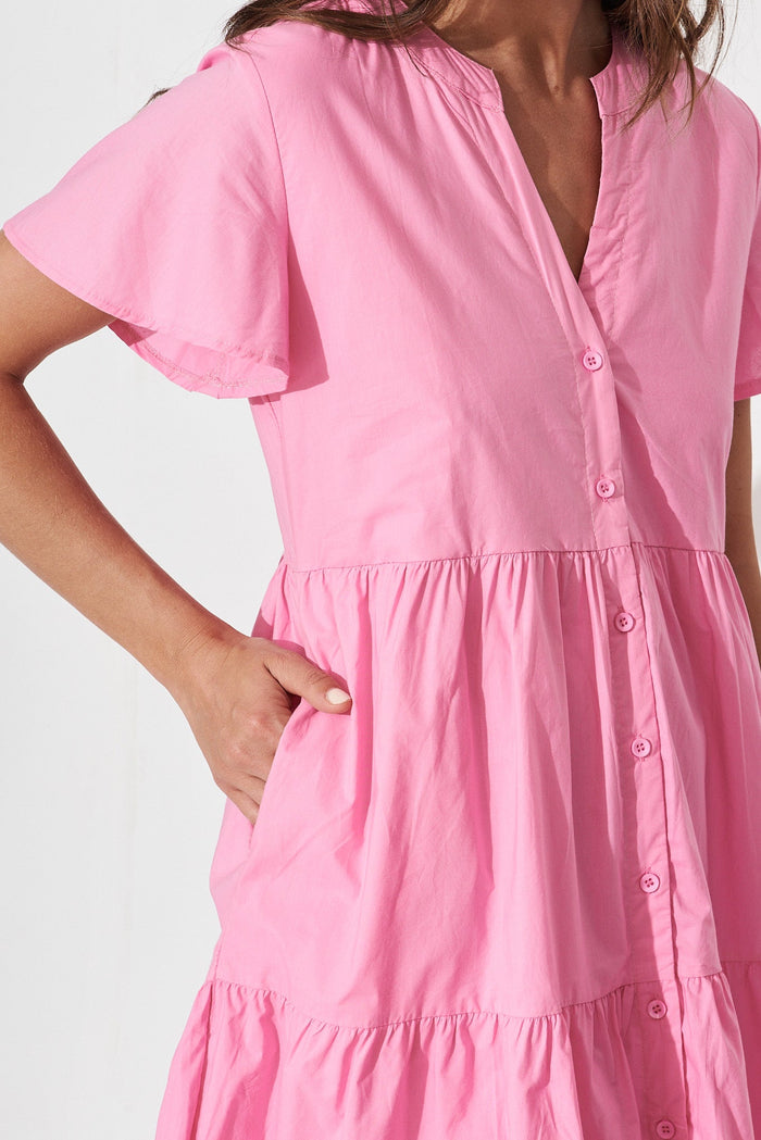 Shazia Shirt Dress In Candy Pink Cotton - detail