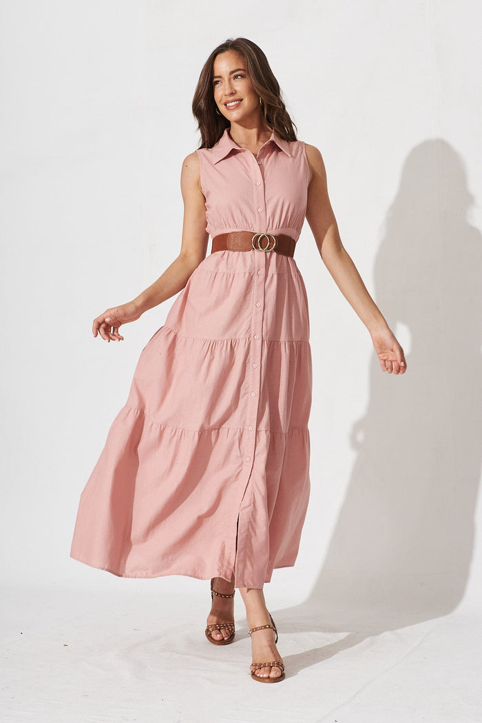 Neva Maxi Shirt Dress In Blush - full length