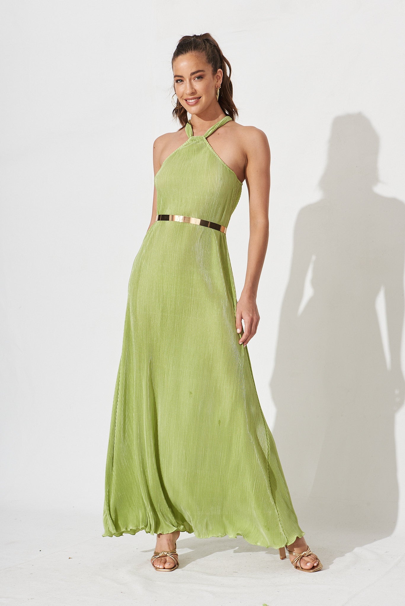 Krizzel Maxi Dress In Green Plisse - full length