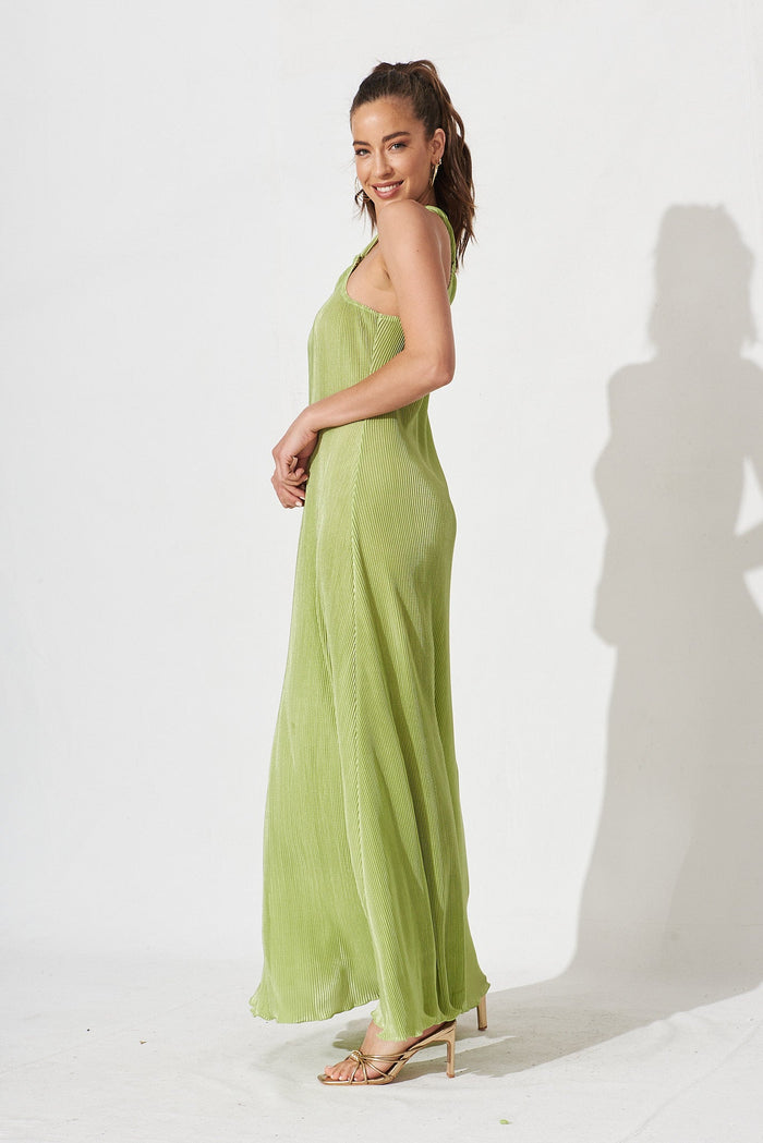 Krizzel Maxi Dress In Green Plisse - side
