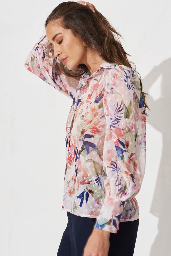 Orielle Top In Blush With Pink And Navy Floral Chiffon - side