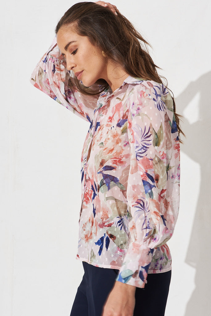 Orielle Top In Blush With Pink And Navy Floral Chiffon - side