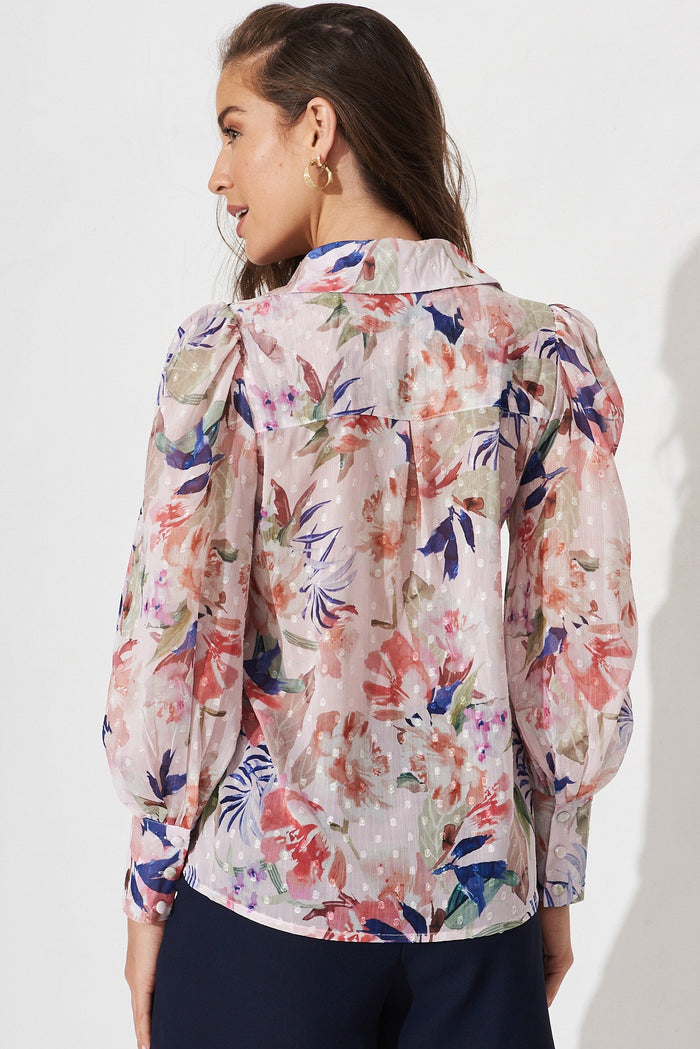 Orielle Top In Blush With Pink And Navy Floral Chiffon - back