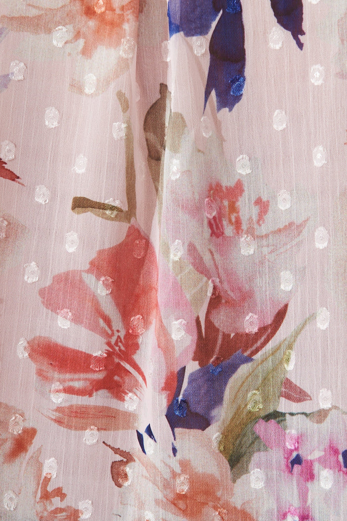 Orielle Top In Blush With Pink And Navy Floral Chiffon - fabric