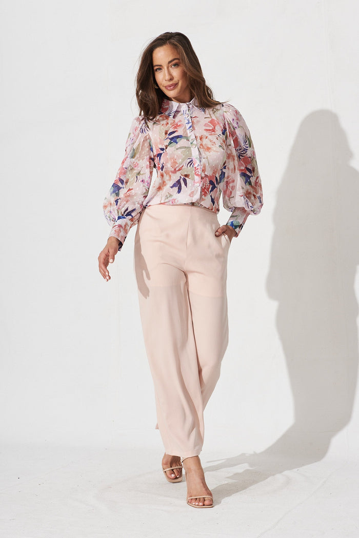 Orielle Top In Blush With Pink And Navy Floral Chiffon - full length