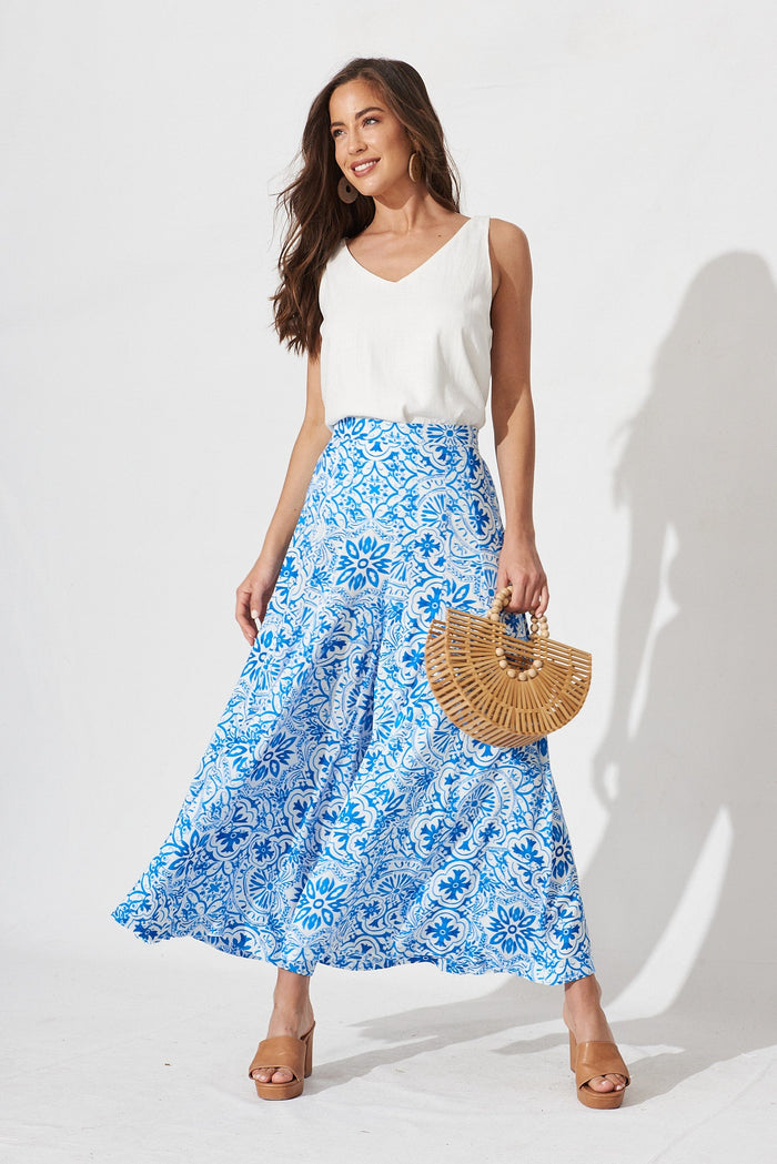 Sugary Pants In Blue Tile Print - full length