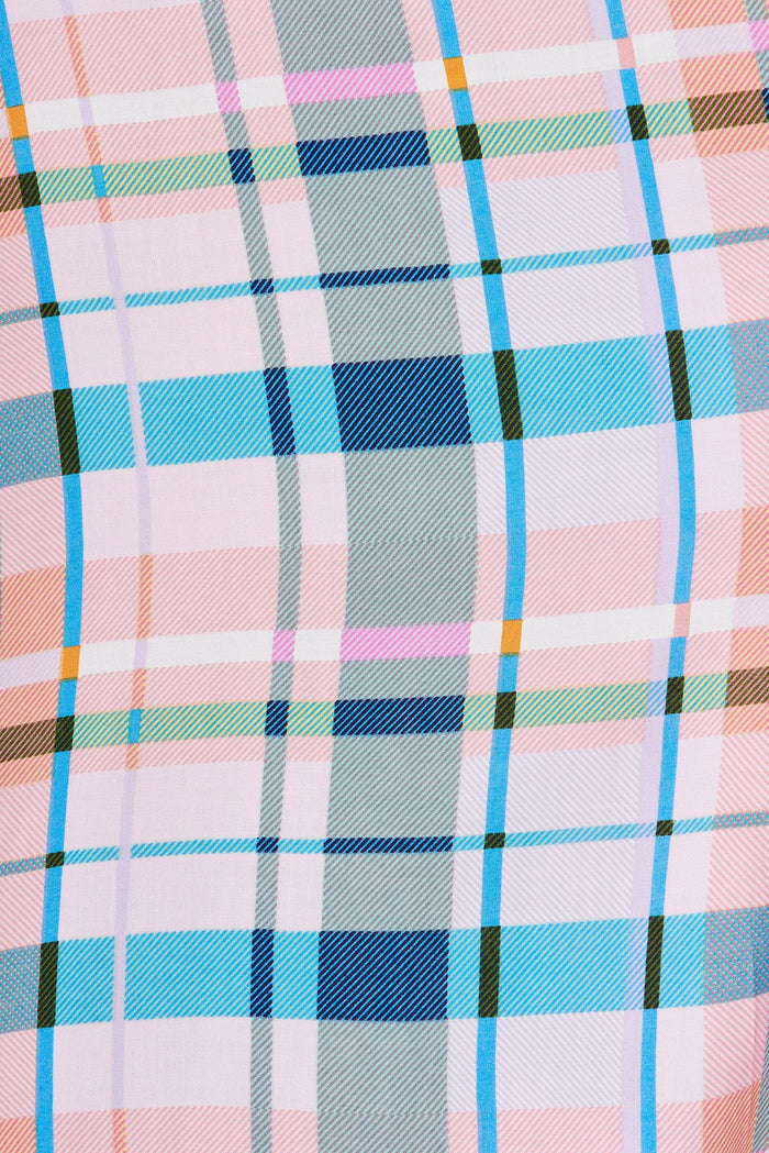 Meriah Maxi Dress In Blue And Orange Multi Check - fabric