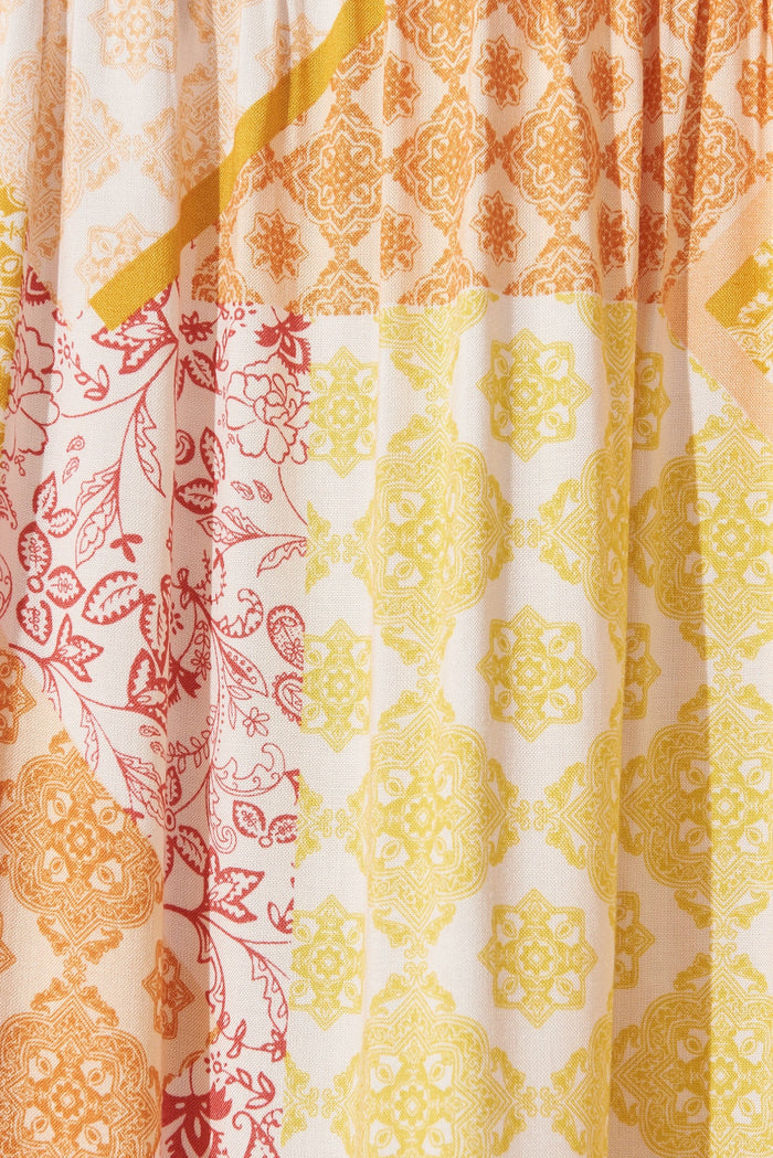 Delanie Maxi Dress In Orange With Yellow Multi - fabric