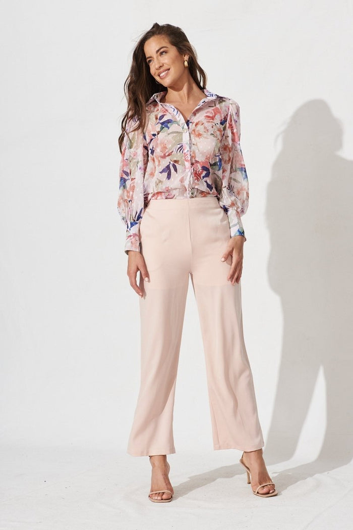 Charlene Wide Leg Pants In Blush Satin - St Frock (Dev)