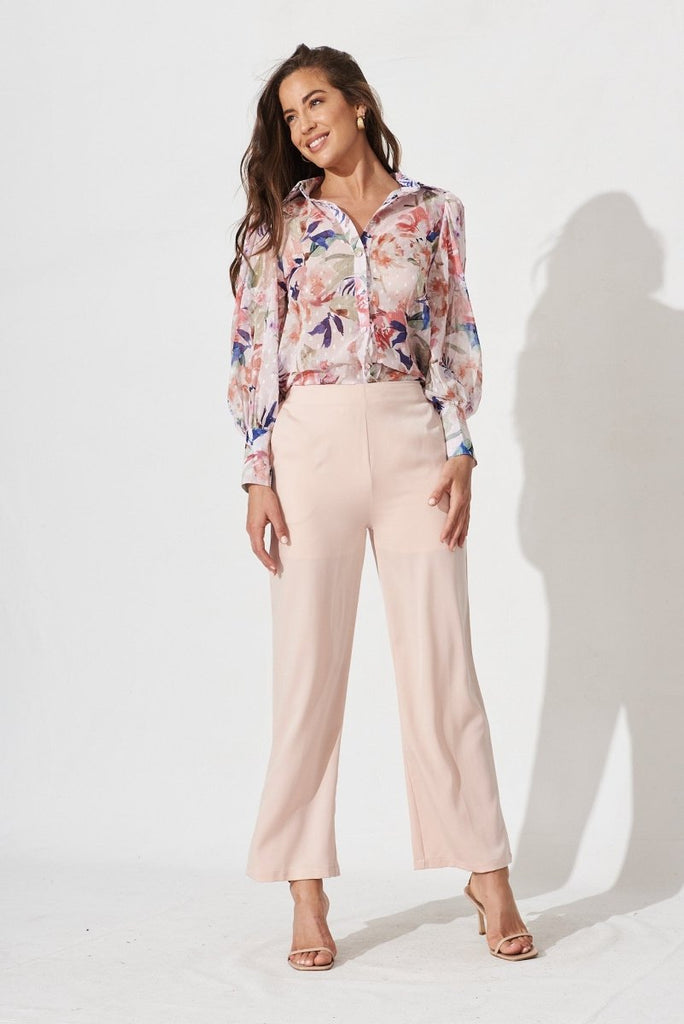 Charlene Wide Leg Pants In Blush Satin - St Frock (Dev)