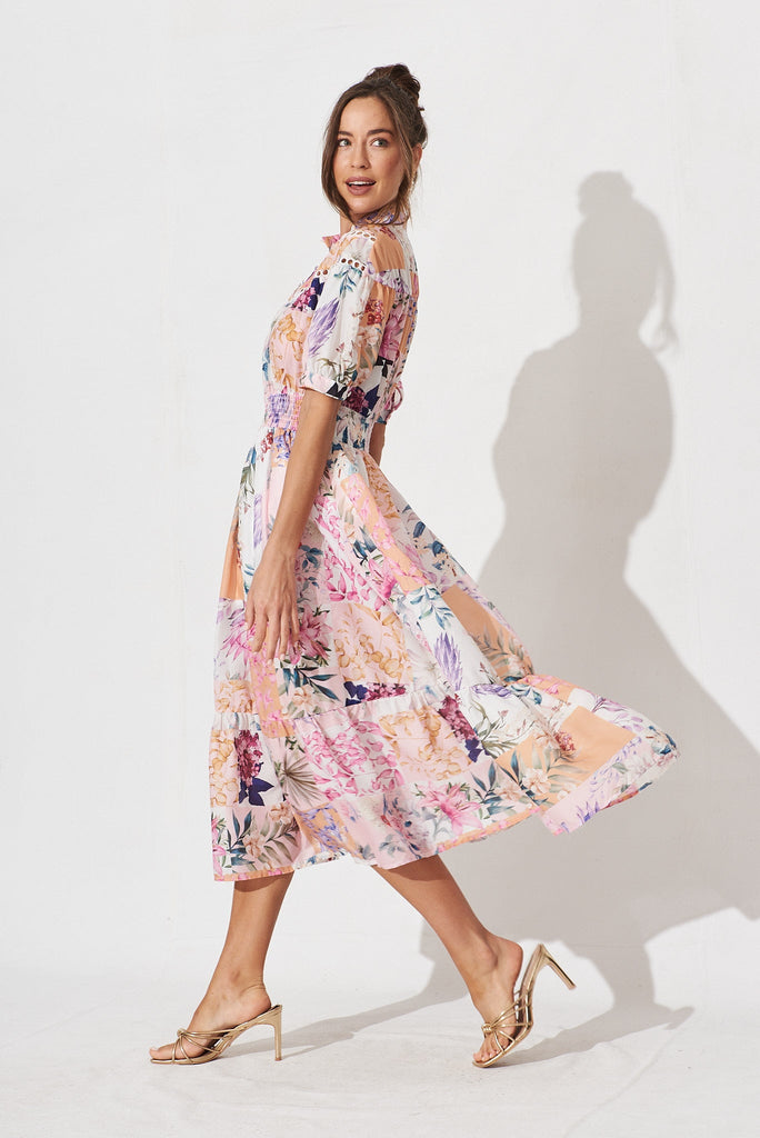 Lynette Midi Dress In Rust Patch Floral - side