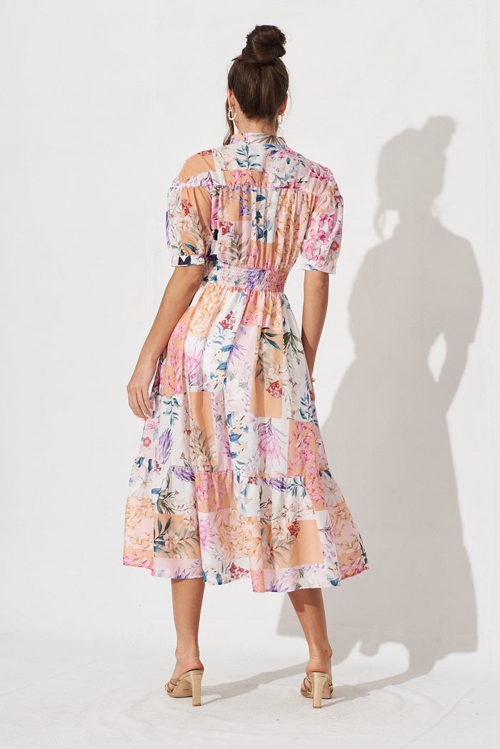 Lynette Midi Dress In Rust Patch Floral - back