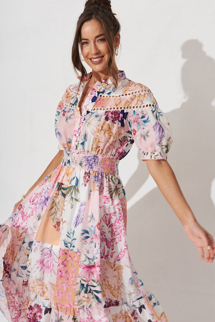 Lynette Midi Dress In Rust Patch Floral - detail