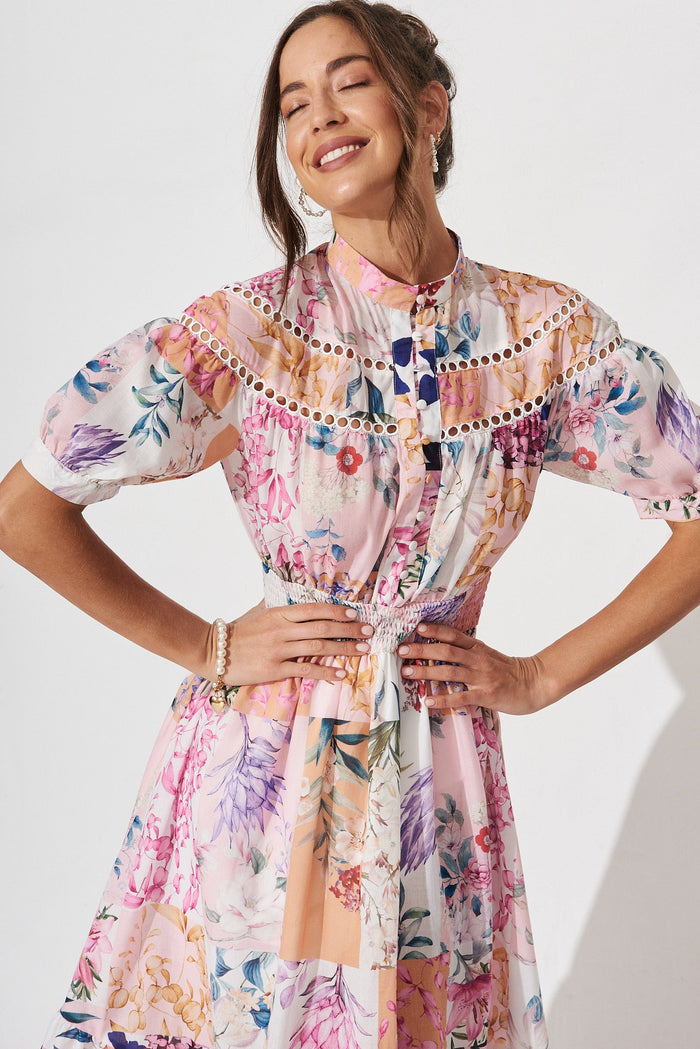 Lynette Midi Dress In Rust Patch Floral - front