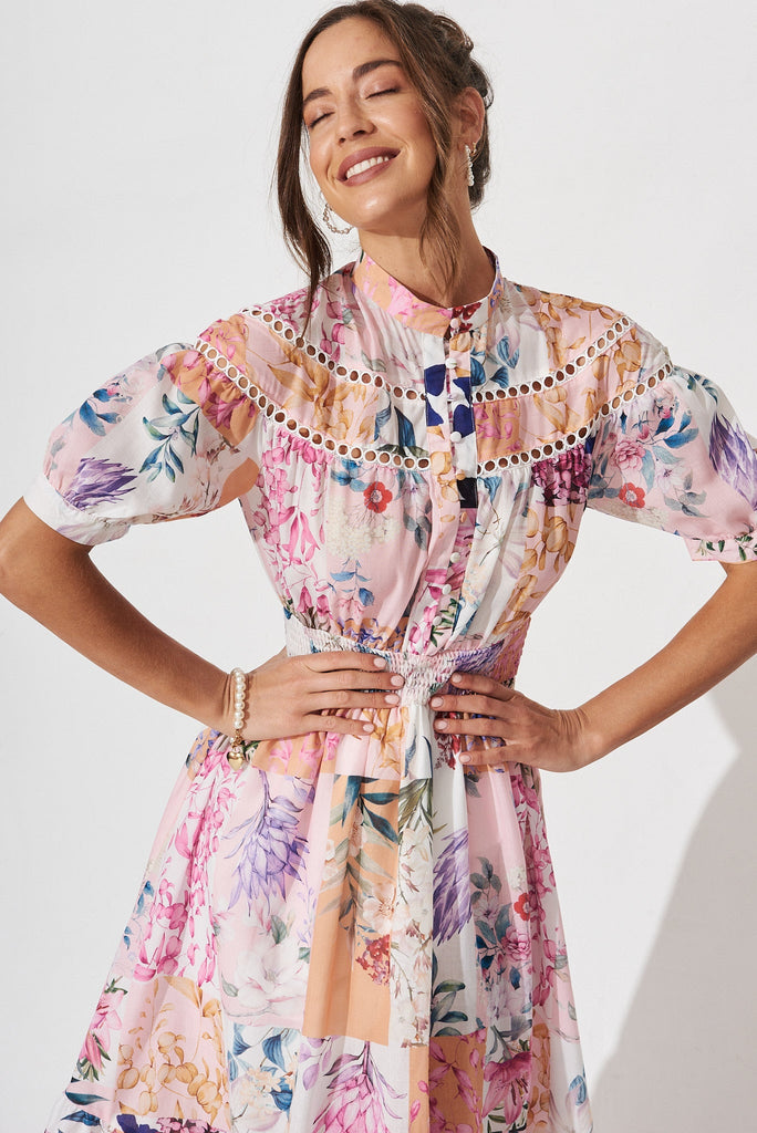 Lynette Midi Dress In Rust Patch Floral - front