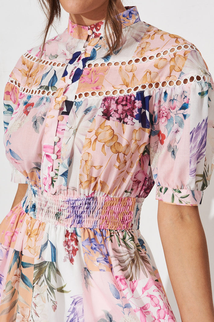 Lynette Midi Dress In Rust Patch Floral - detail
