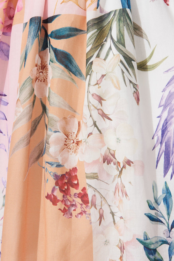 Lynette Midi Dress In Rust Patch Floral - fabric