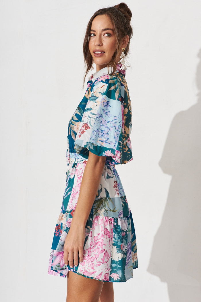 Courtney Shirt Dress In Dark Green Patch Floral - side