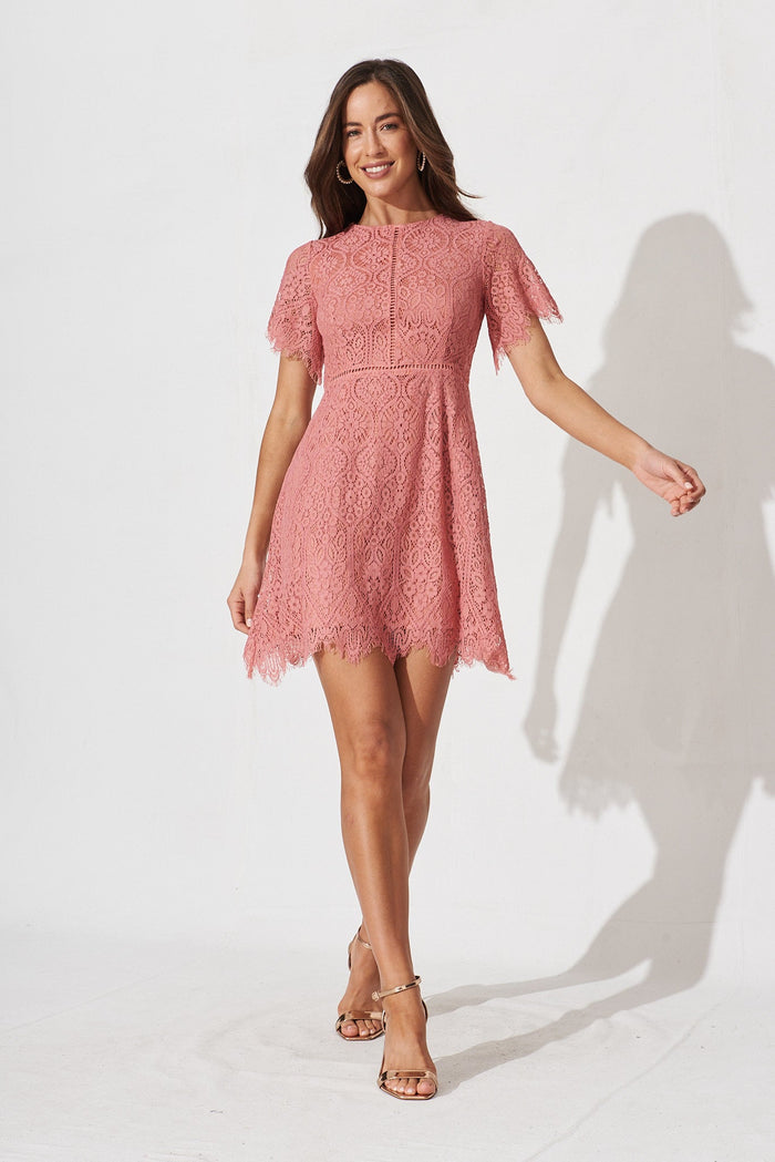 Margarethe Dress In Dusty Rose Lace - full length