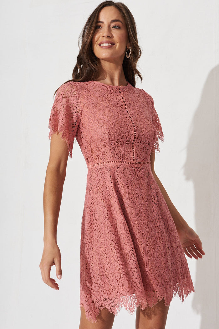 Margarethe Dress In Dusty Rose Lace - front