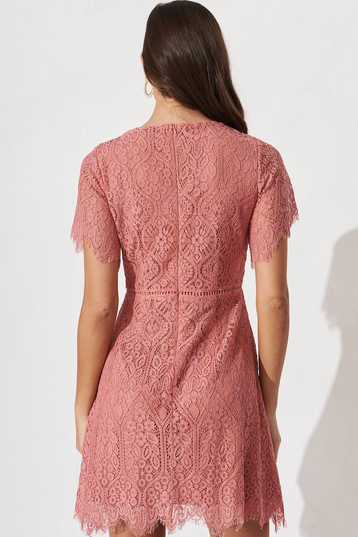 Margarethe Dress In Dusty Rose Lace - back