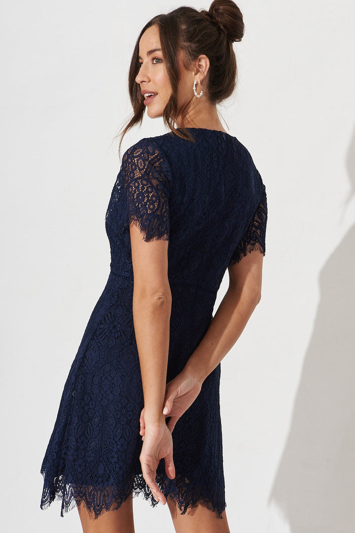 Margarethe Dress In Navy Lace - back