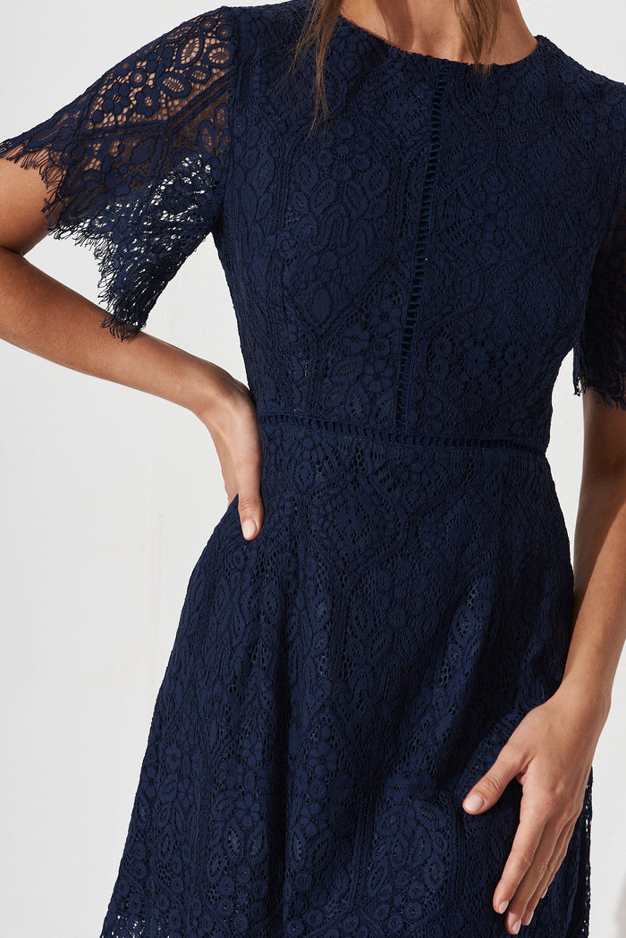 Margarethe Dress In Navy Lace - detail