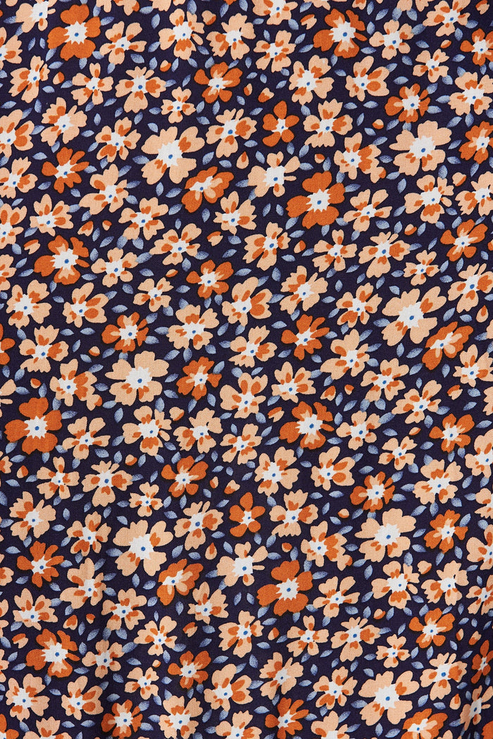 Raelynn Maxi Dress In Navy With Orange Ditsy Floral - fabric