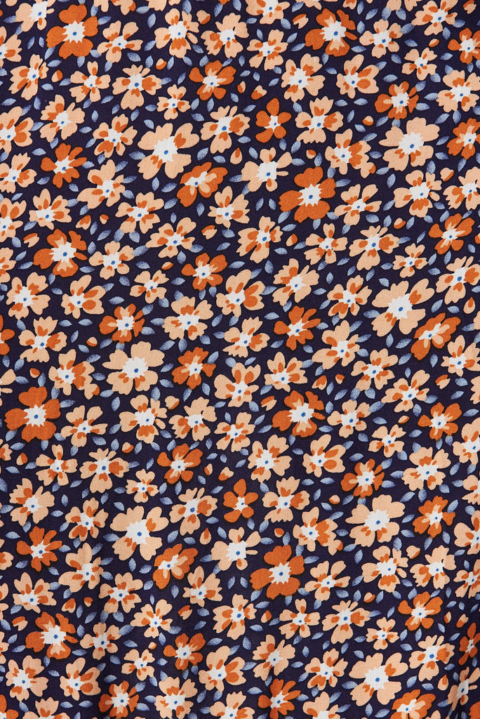 Raelynn Maxi Dress In Navy With Orange Ditsy Floral - fabric