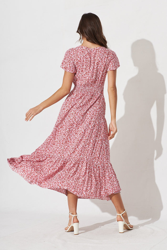 Raelynn Maxi Dress In Cream With Red Ditsy Print - back